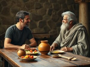 Two men talk